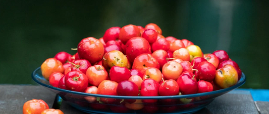Bowl with acerola cherries