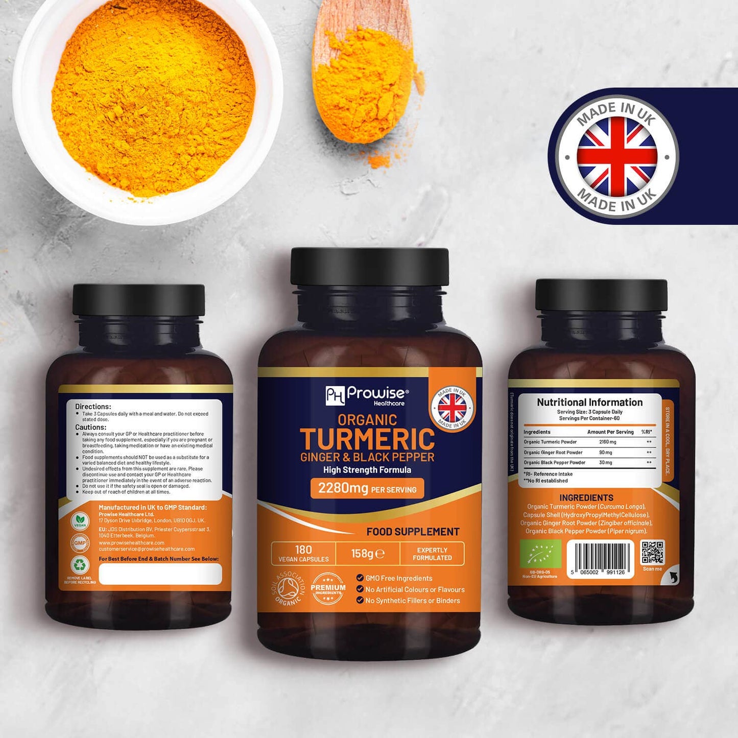Organic Turmeric 2280mg (High Strength) with Black Pepper