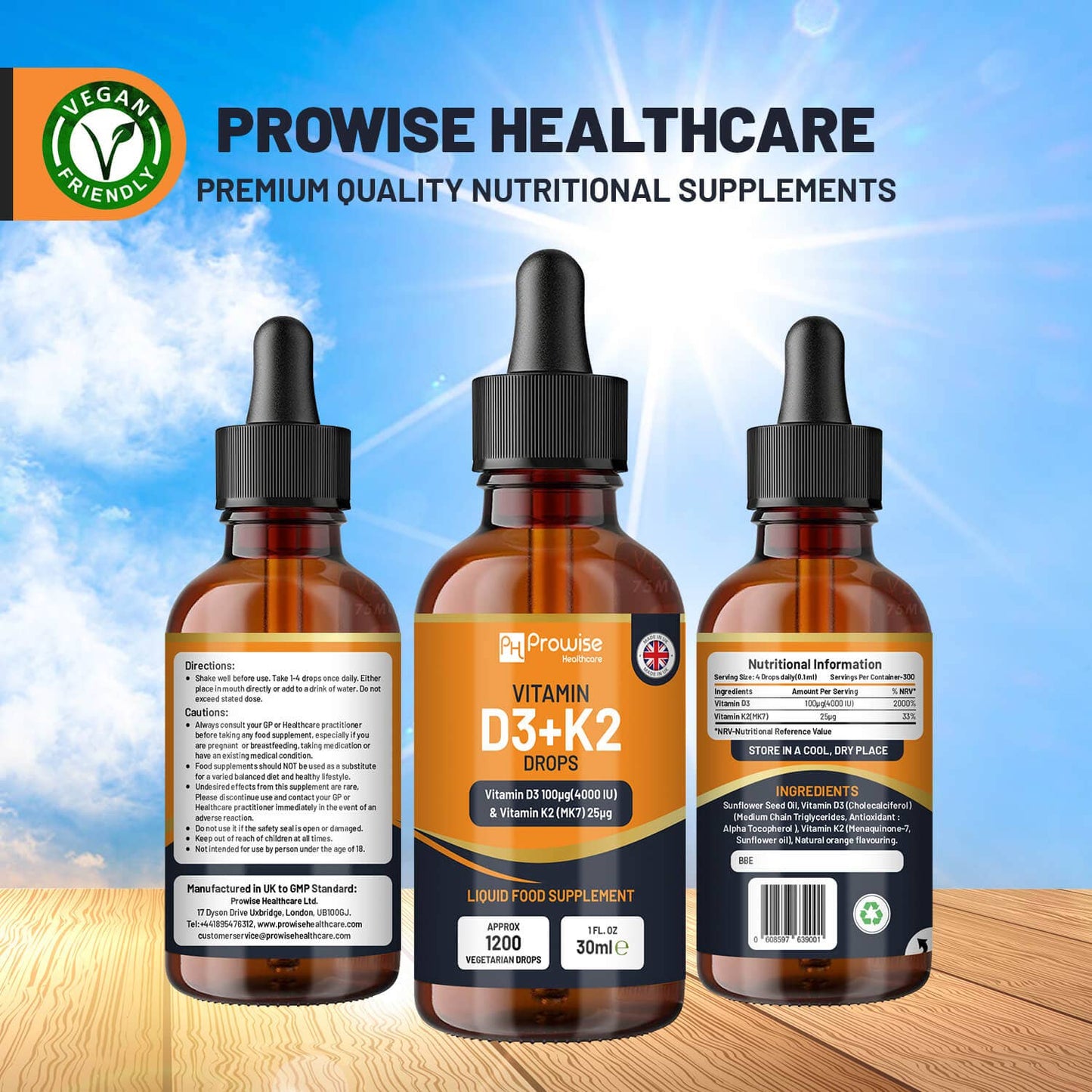 Vitamin D3 4000iu + K2 MK7 25µg I Orange Liquid Drops I High strength