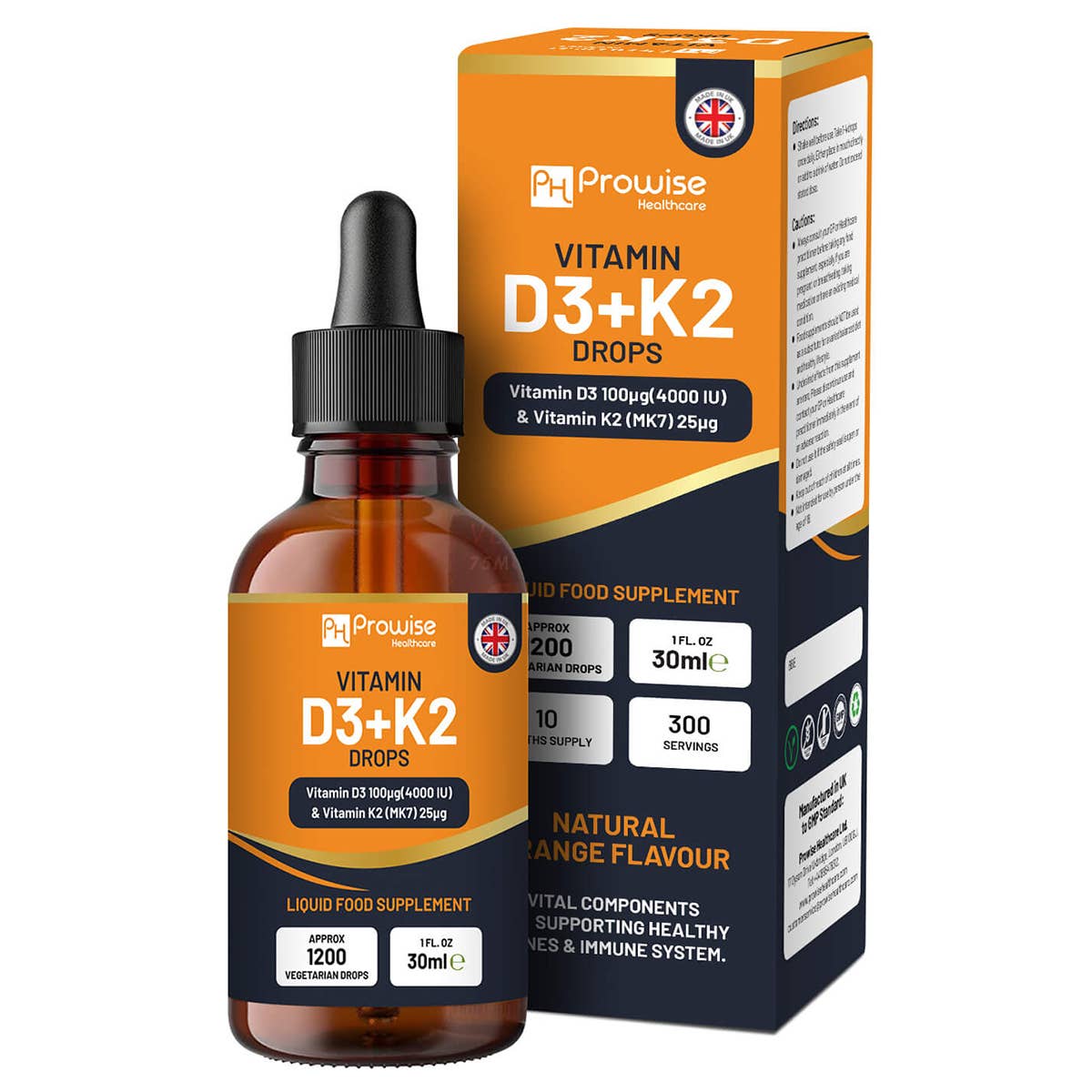 Vitamin D3 4000iu + K2 MK7 25µg I Orange Liquid Drops I High strength