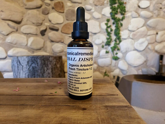 Bottle of organic artichoke tincture, a herbal remedy