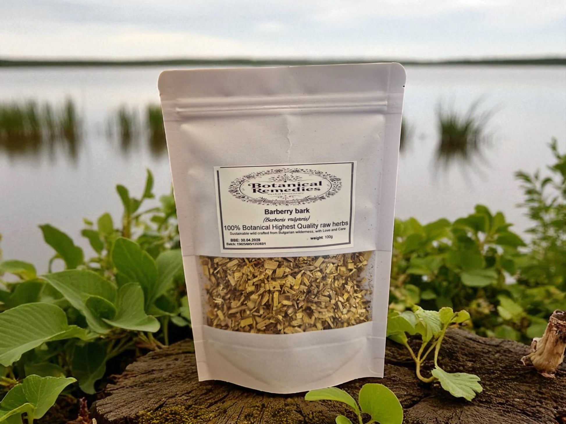 Package  from herbal dispensary with Barberry bark, an herbal remedy, loose herbal tea