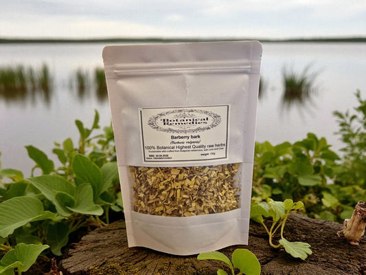 Package  from herbal dispensary with Barberry bark, an herbal remedy, loose herbal tea
