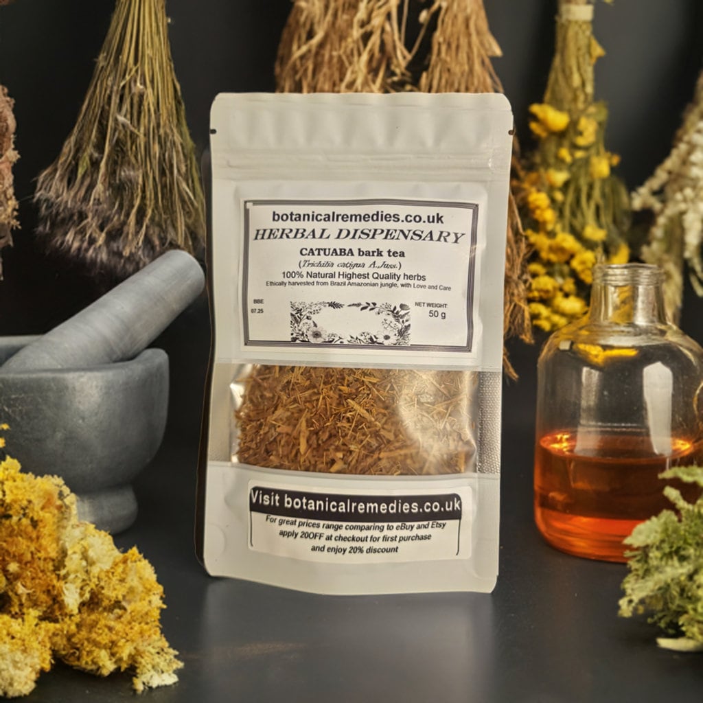 Package with Catuaba bark, dried and cut, loose herbal tea, an herbal remedy