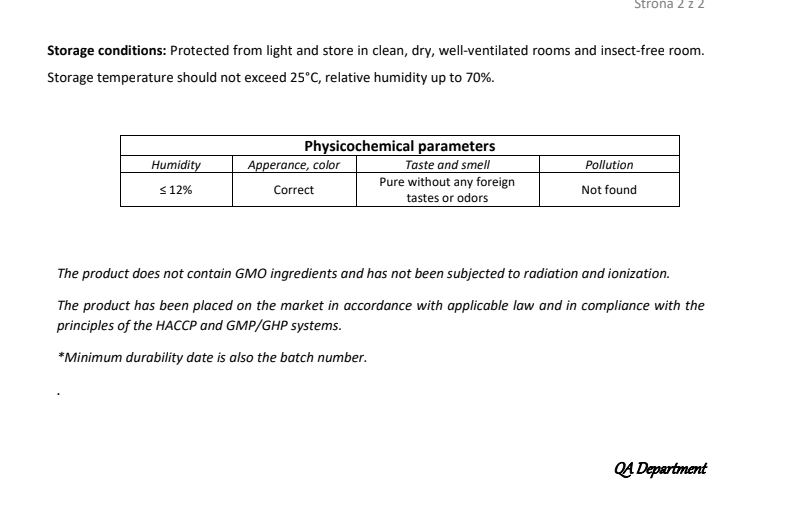 Certificate of analysis for Organic Birch bark from Botanical remedies herbal dispensary part2