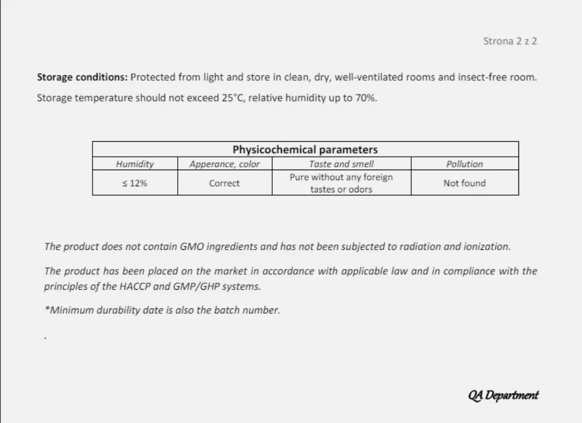 Certificate of analysis for yellow sweet clover herb from Botanical Remedies herbal dispensary part 2