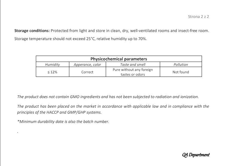 Document with certificate of analysis for Baikal skullcap root pt2