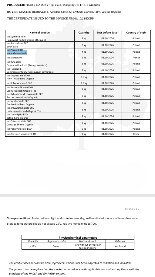 Product label with details on quantity, best before date, and country of origin.