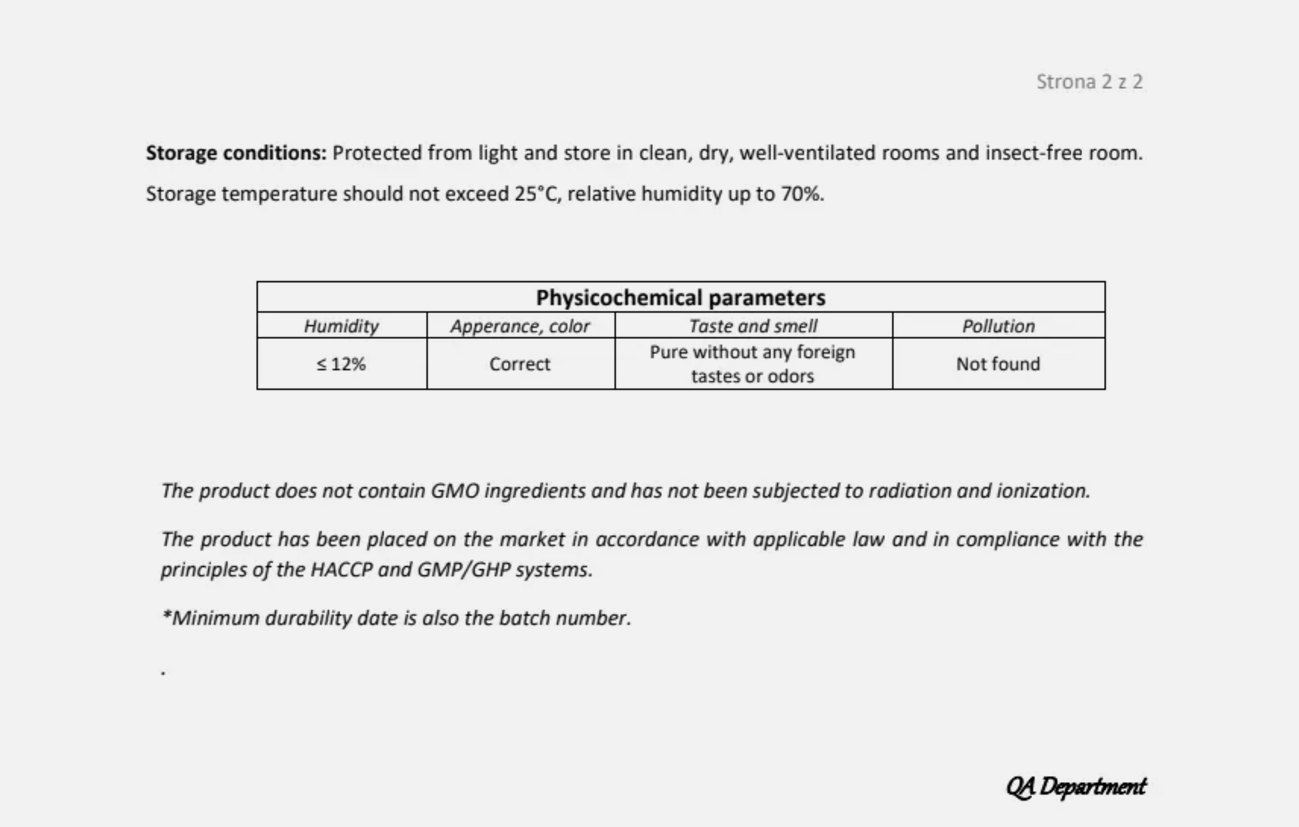 Certificate of analysis Motherwort herb organic