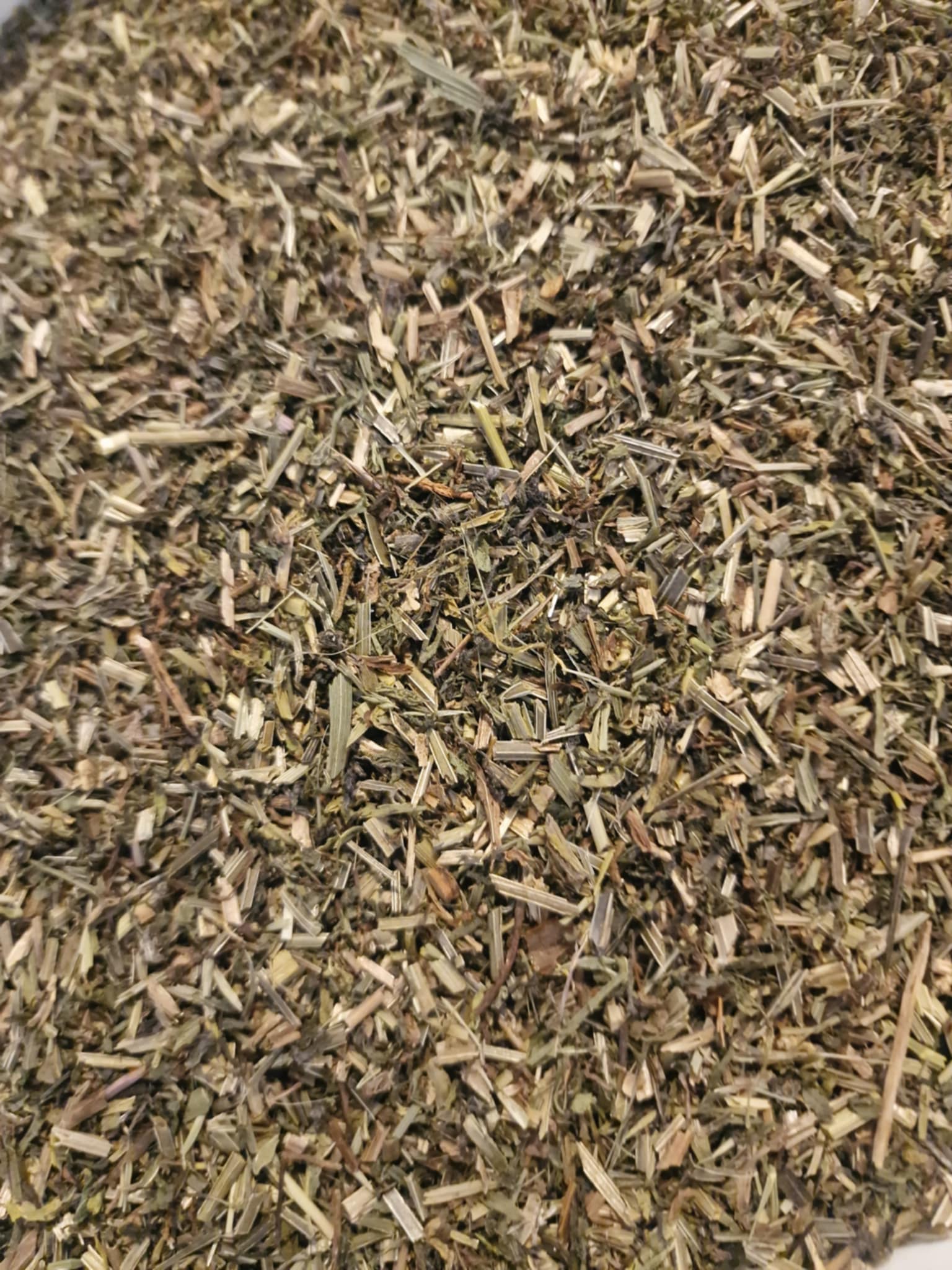 close up of Organic Chickweed herb dried and cut, loose herbal tea, an herbal remedy