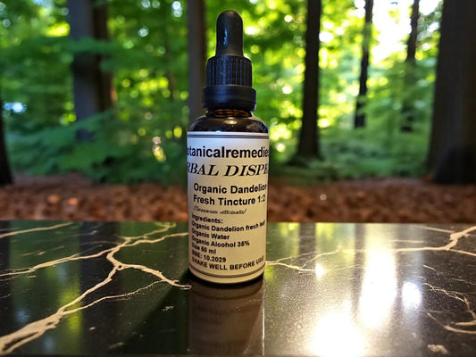 Bottle of Organic dandelion leaf tincture, an herbal remedy