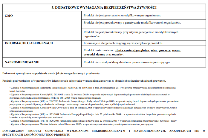 Document with certificate of analysis for German Chamomile flowers pt2