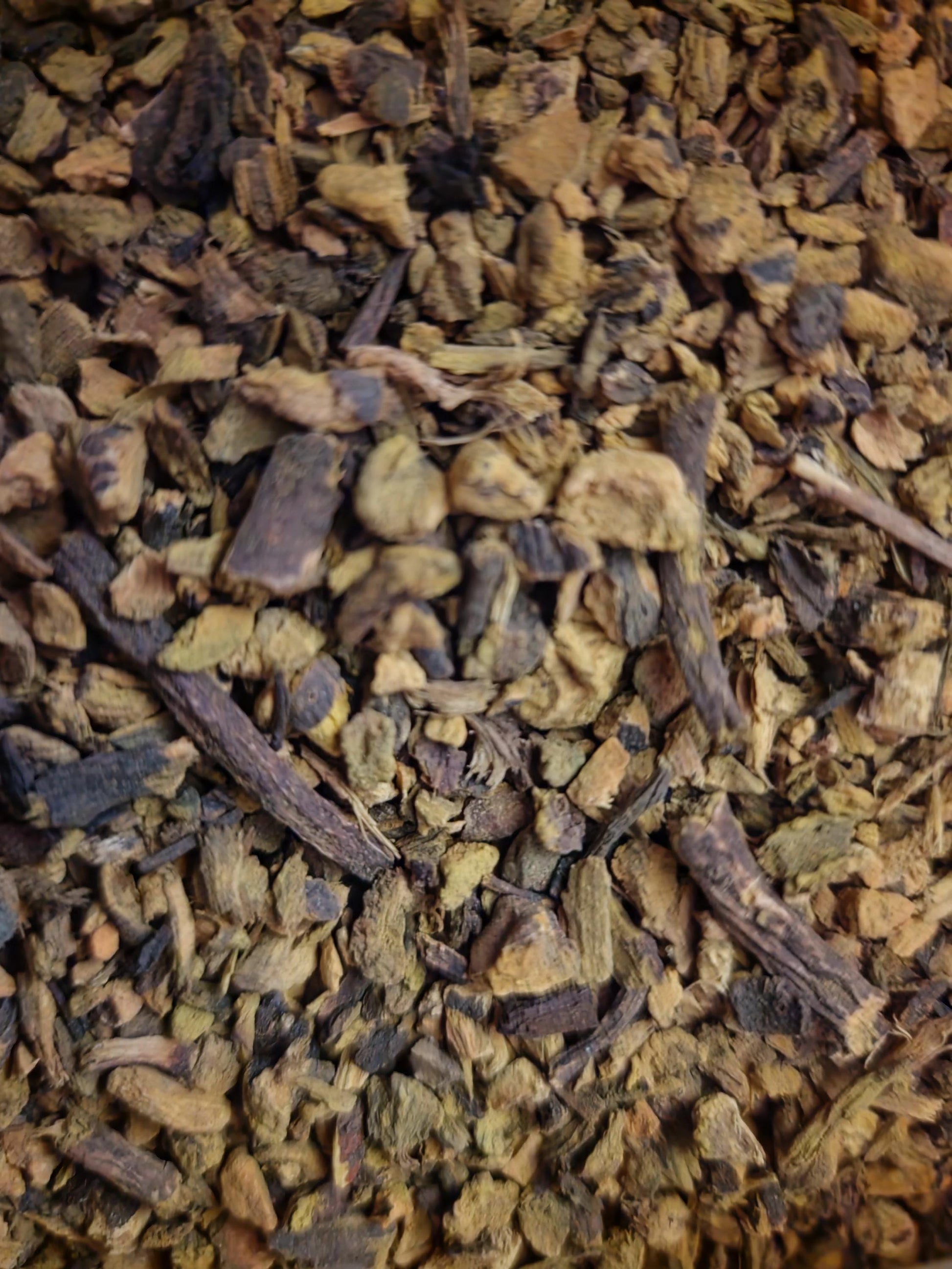 close up of Organic Great Water Dock root  pieces from Botanical Remedies herbal dispensary
