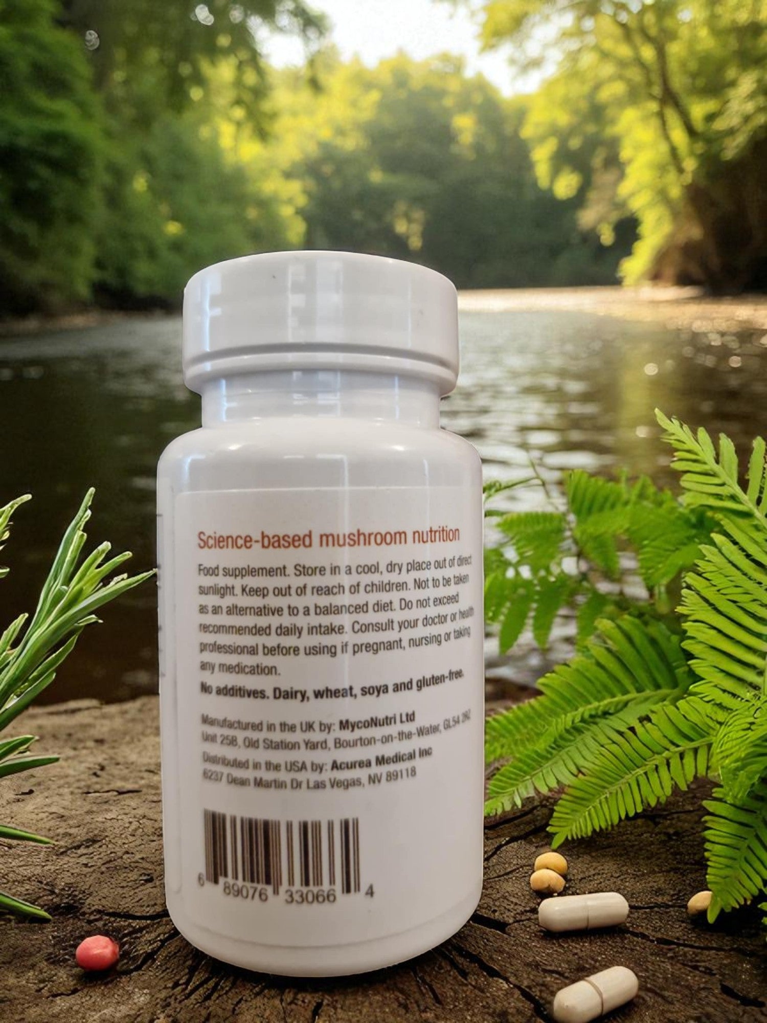 Container with Myconutri Reishi spore oil capsules