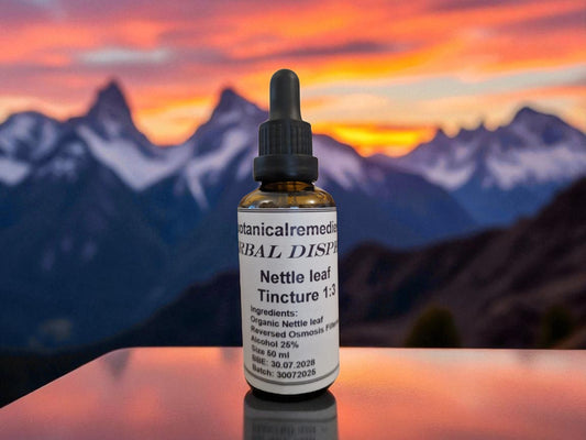 Bottle of Nettle leaf tincture, from Botanical Remedies, an herbal remedy