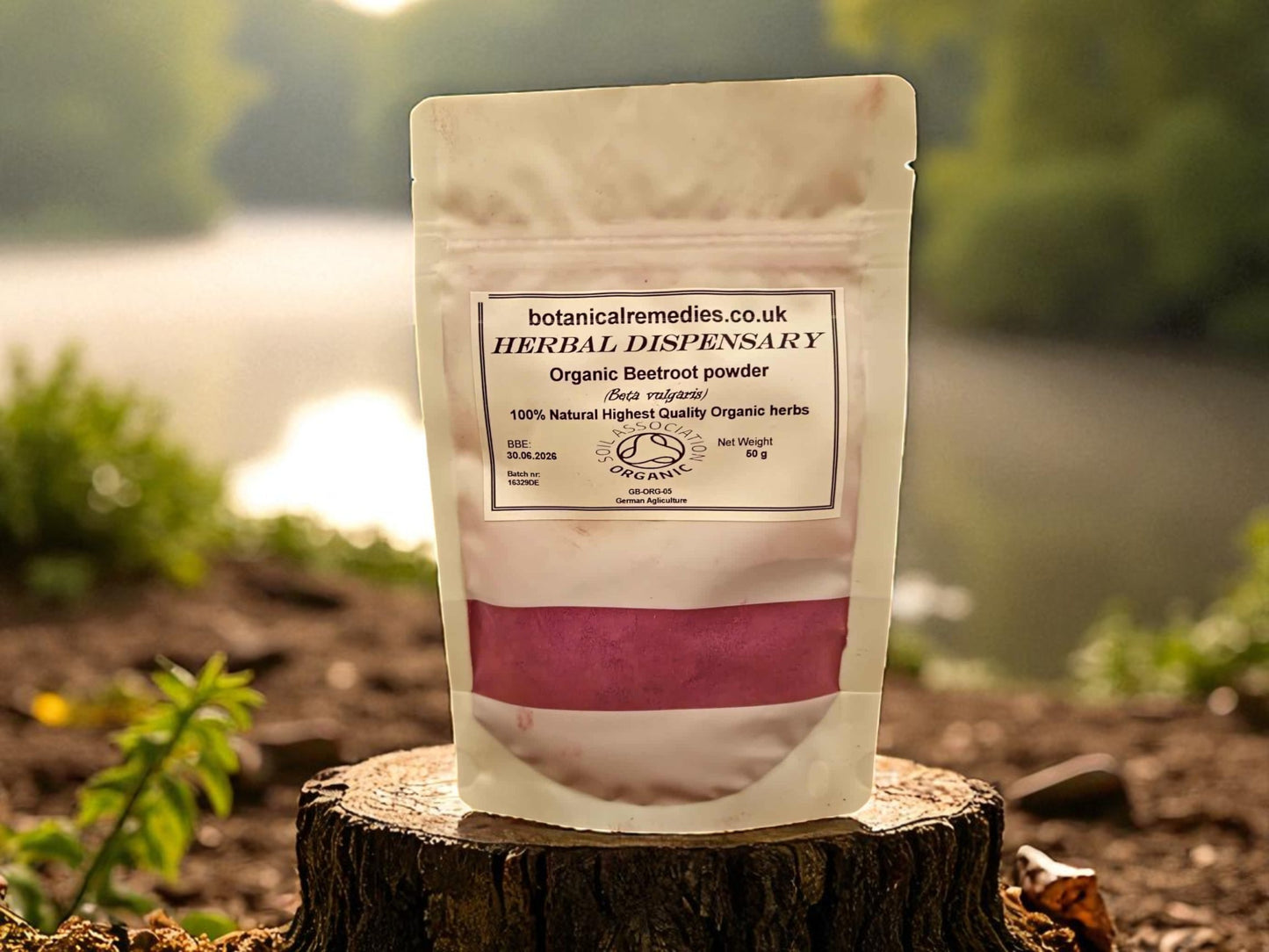 Bag of organic Beetroot powder from Botanical Remedies Herbal Dispensary, an herbal remedy, superfood