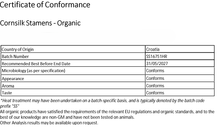 Cornsilk stamens certificate