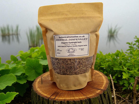 Herbal remedy package with Organic Eyebright herb from Botanical Remedies herbal dispensary, loose herbal tea