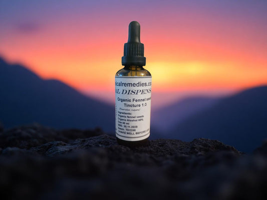 Dropper bottle with Organic Fennel Seeds Tincture, an herbal remedy