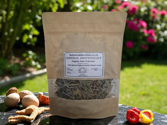 Package with Organic Gotu Kola Herb, loose herbal tea, an herbal remedy