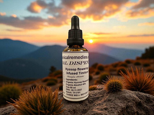 Dropper Bottle of Organic Hyssop herbal tincture from Botanical Remedies herbal dispensary, an herbal remedy