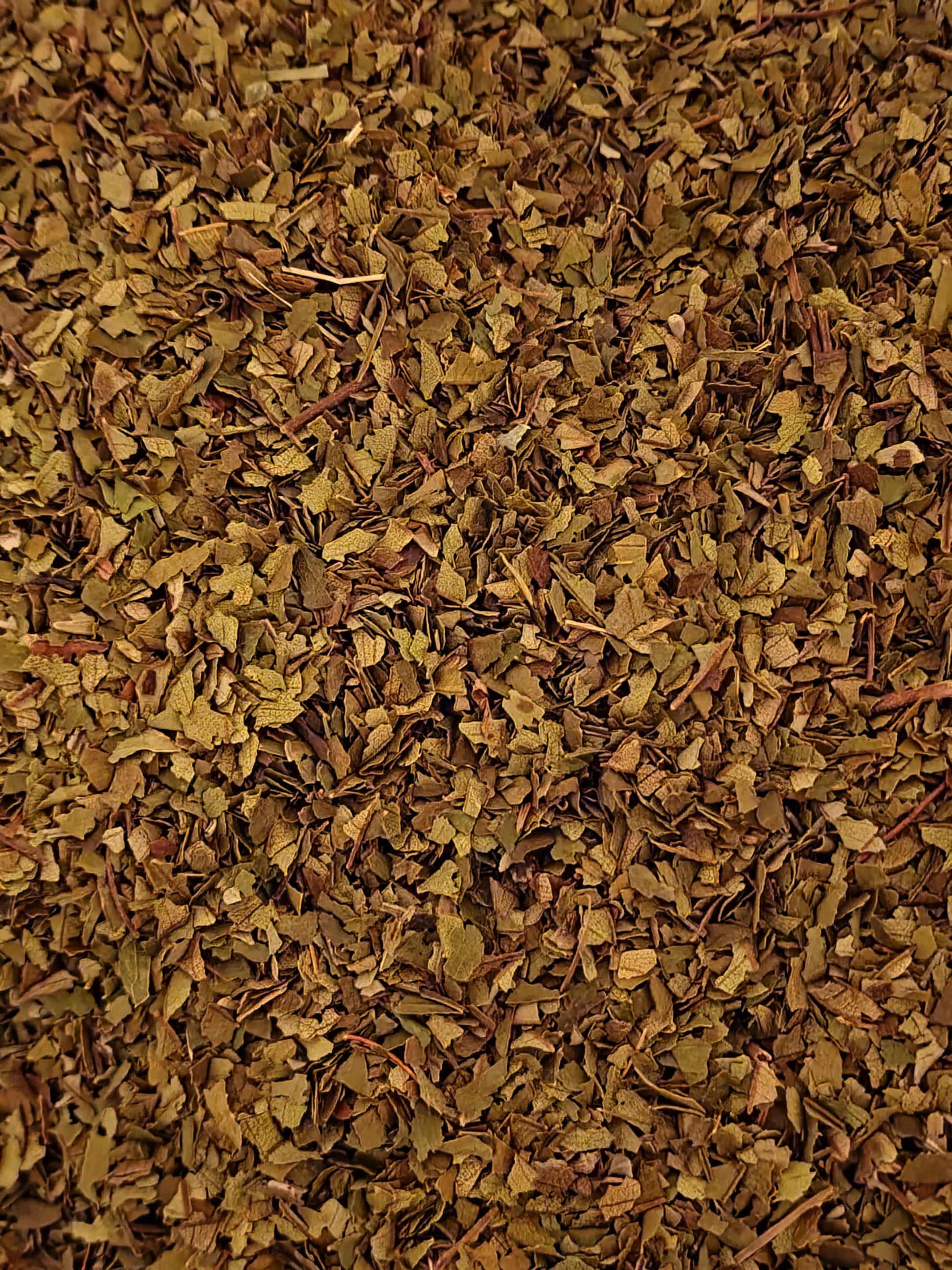 Close-up of dried Organic Lemon Myrtle leaves, an herbal remedy from Botanical remedies herbal dispensary