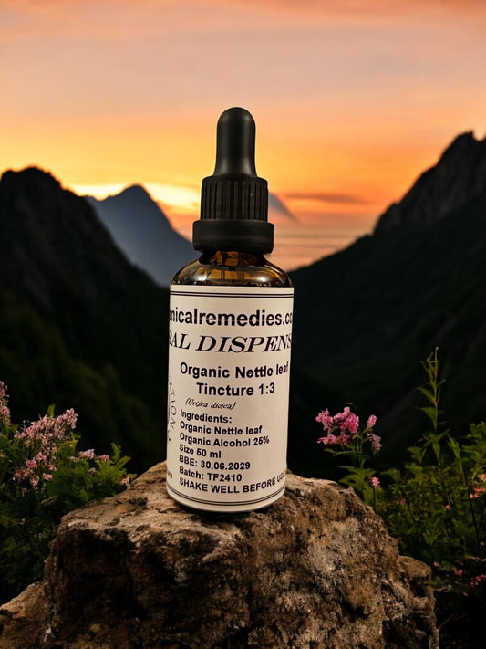 Dropper Bottle of Organic Nettle Leaf Tincture, an herbal Remedy from Botanical Remedies herbal dispensary