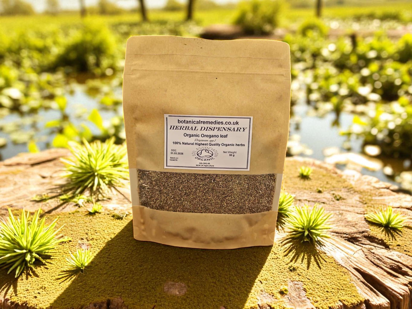 Package with Organic Oregano leaf from Botanical Remedies Herbal dispensary, an herbal remedy, loose herbal tea