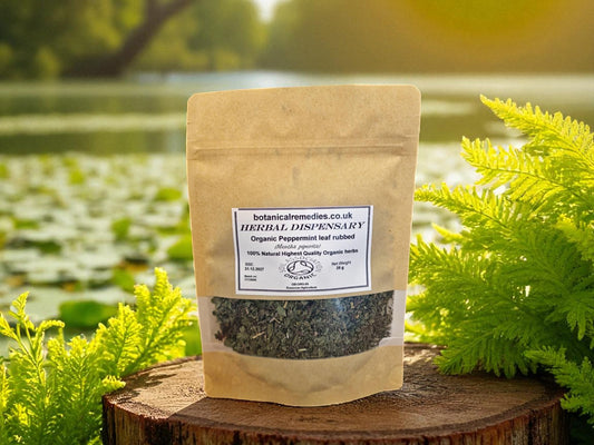 Bag of Organic peppermint leaf rugged from Botanical Remedies Herbal Dispensary, an herbal remedy, loose herbal tea