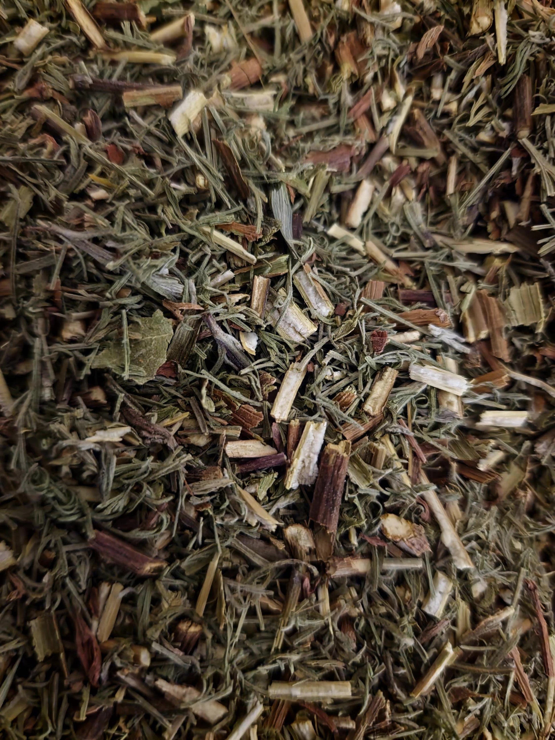 close up of Organic Southernwood Herb dried and cut pieces, an herbal remedy, loose herbal tea