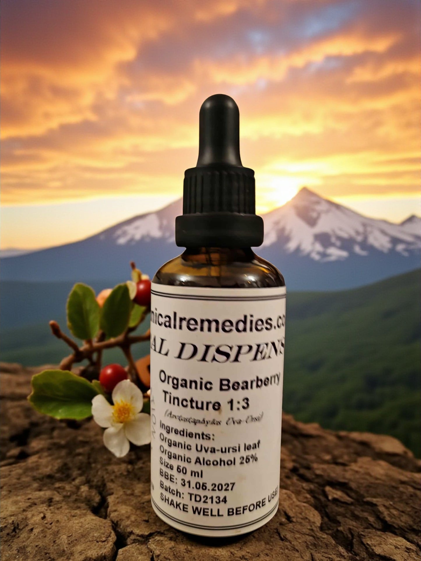 Droplet Bottle of Organic Bearberry Tincture from Botanical Remedies herbal dispensary, an herbal remedy
