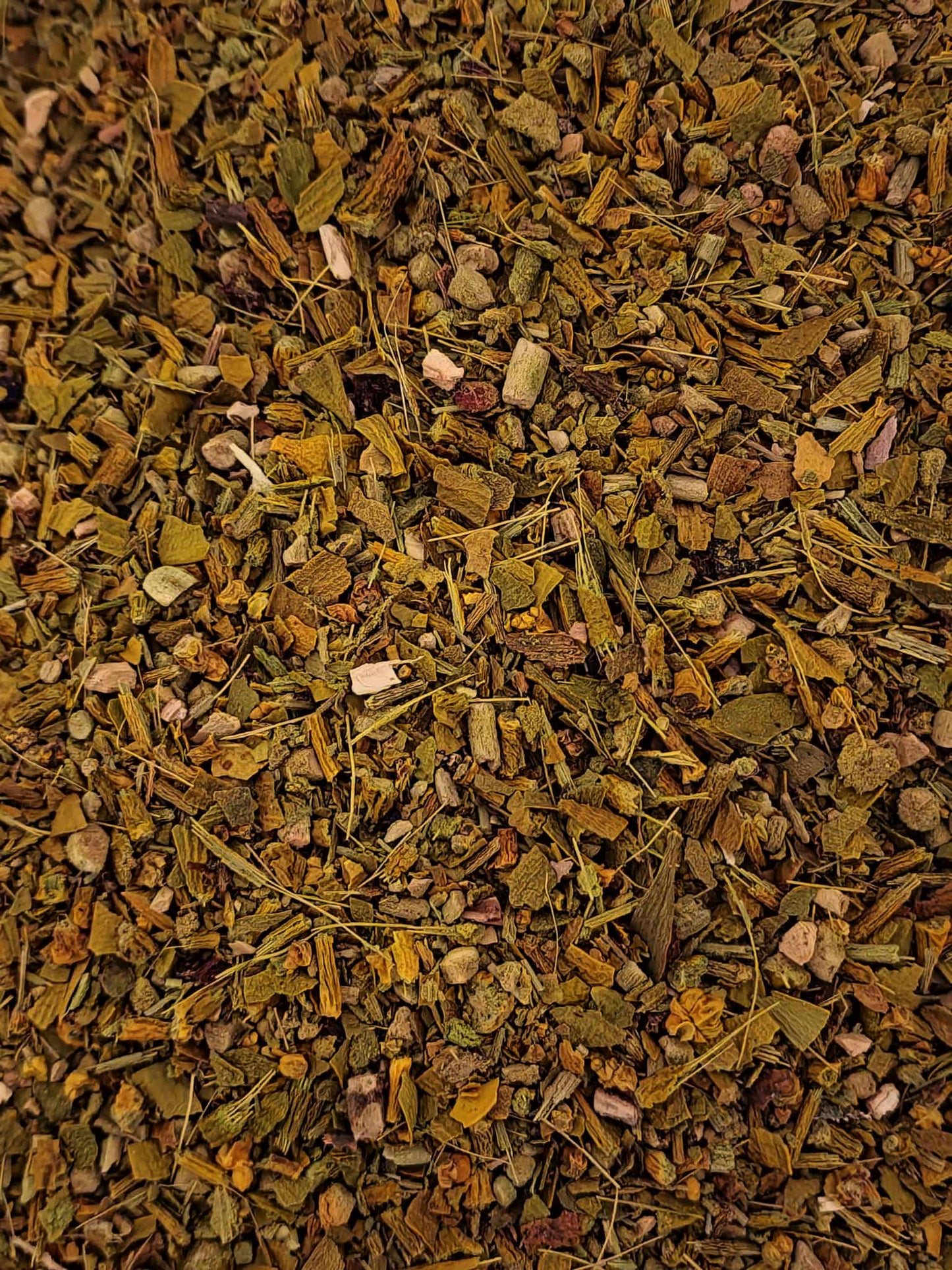 Close-up of a pile of dried and cut Mistletoe herb from Botanical Remedies herbal dispensary, an herbal remedy