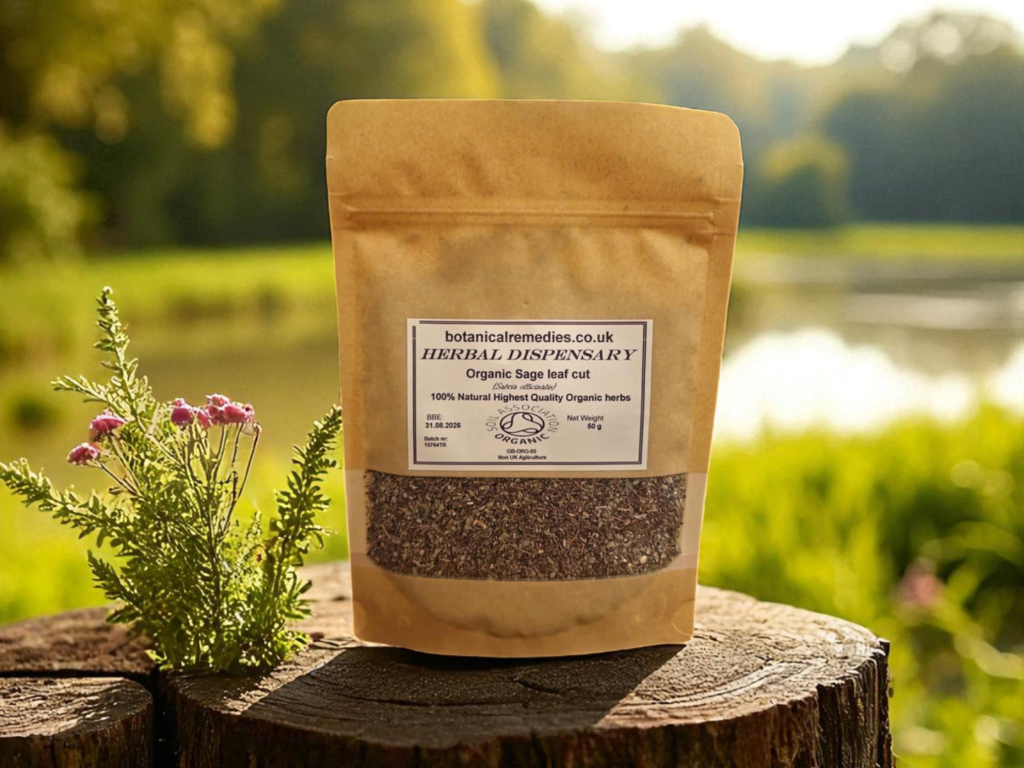 Zipped package from Botanical Remedies Herbal dispensary with Organic Sage leaf, an herbal remedy, loose herbal tea