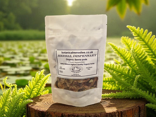 Package with Organic Senna Pods from Botanical Remedies, herbal dispensary, an herbal remedy, loose herbal tea