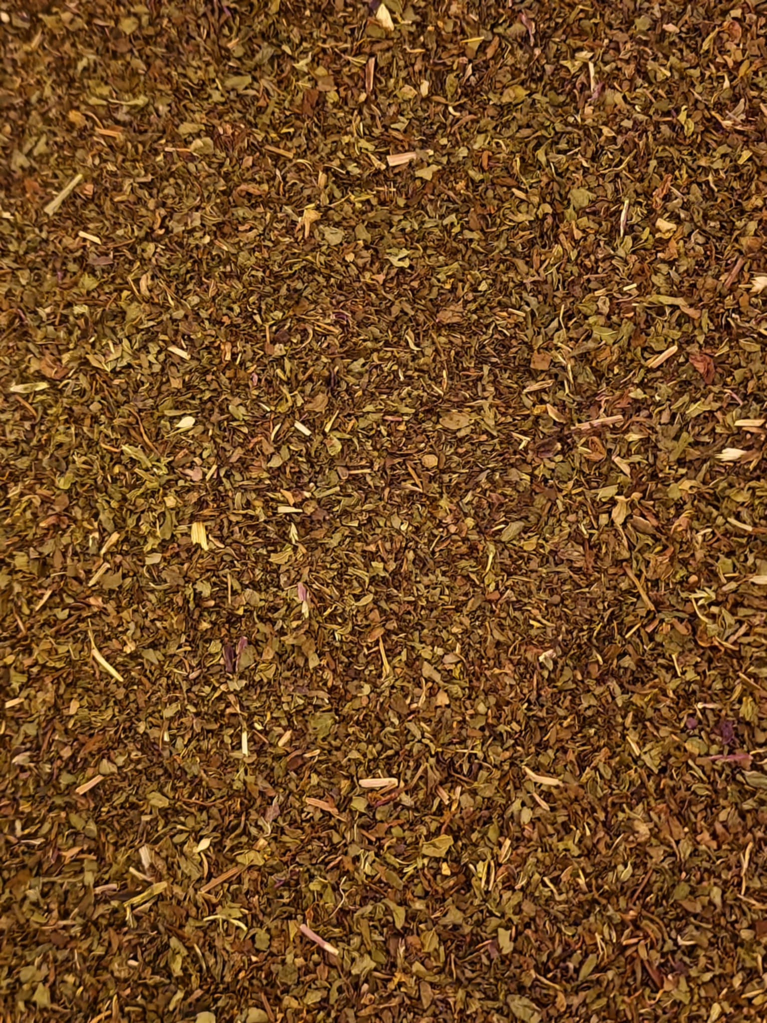 Close-up of dried and cut Organic Spearmint leaf from Botanical Remedies, an herbal remedy, loose herbal tea