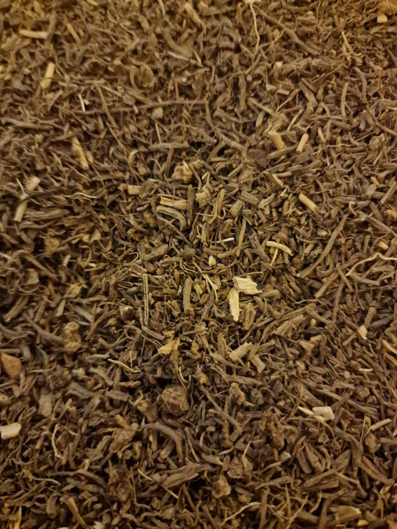 close up of Organic Valerian root dried and cut, loose herbal tea, an herbal remedy