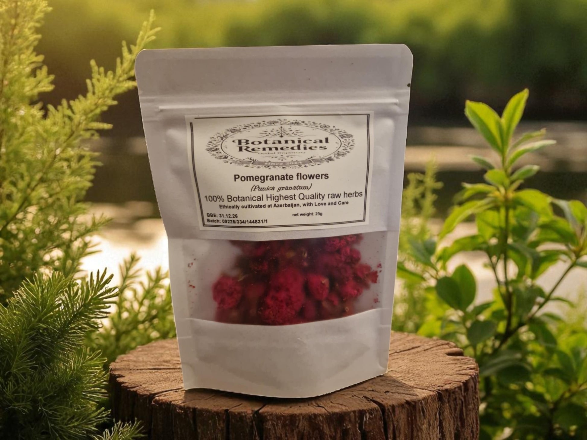 Bag of pomegranate flowers, an herbal remedy, loose herbal tea