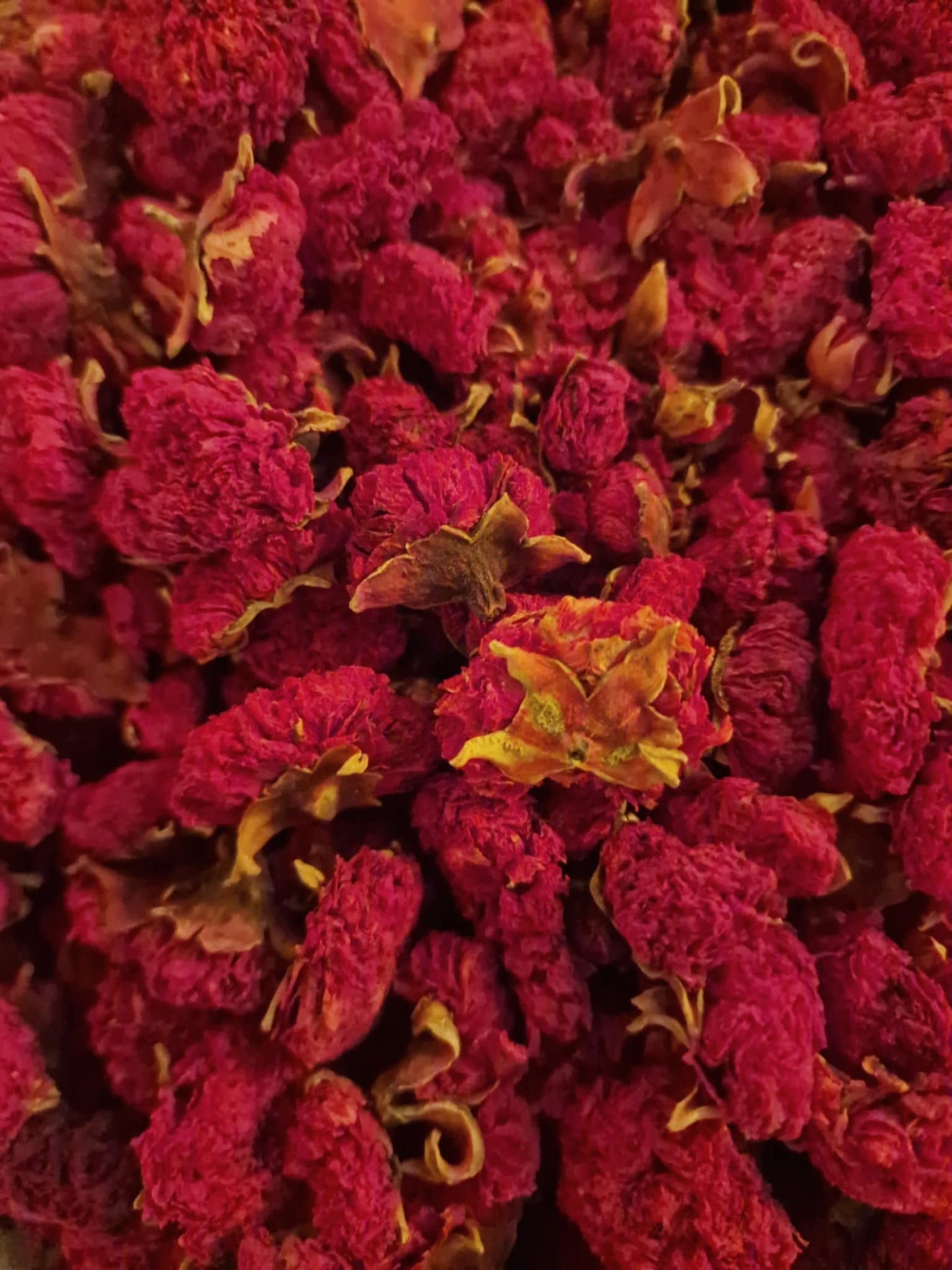 Close-up of Pomegranate dried flowers, an herbal remedy from Botanical Remedies herbal dispensary, loose herbal tea