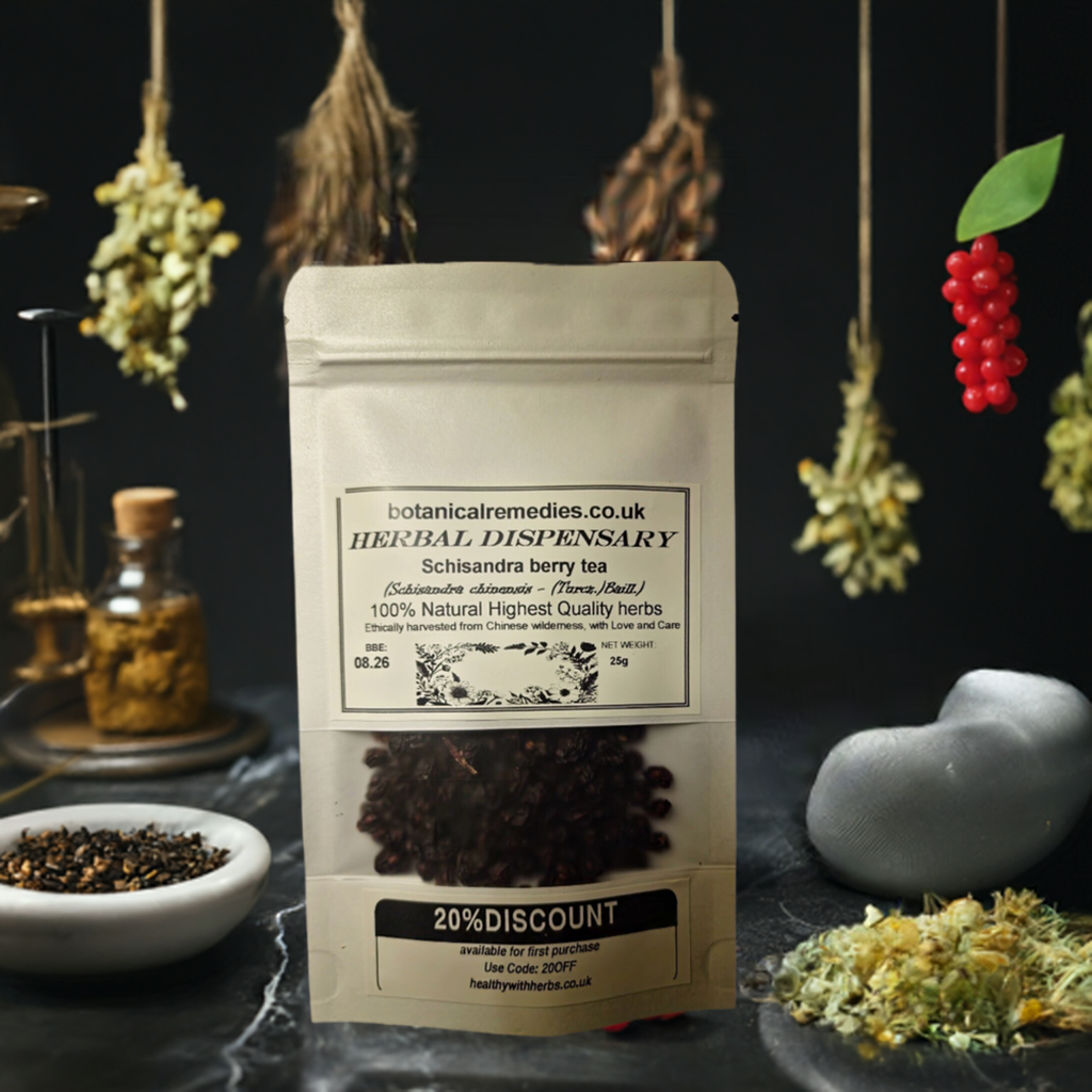 Package with dried Schisandra berries, an herbal remedy