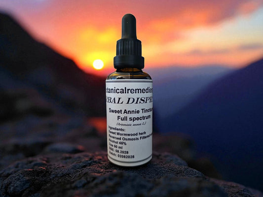 Dropper Bottle of sweet Annie full spectrum tincture, an herbal remedy from Botanical remedies herbal dispensary