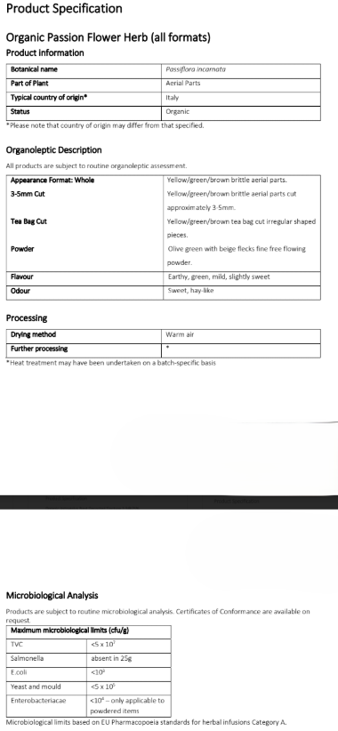 Organic-Passion-flower-product-specification