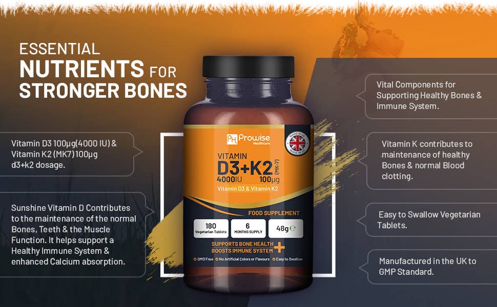 Vitamin D3 4000IU & K2 MK7 100μg Vegetarian Tablets I 180 capsules