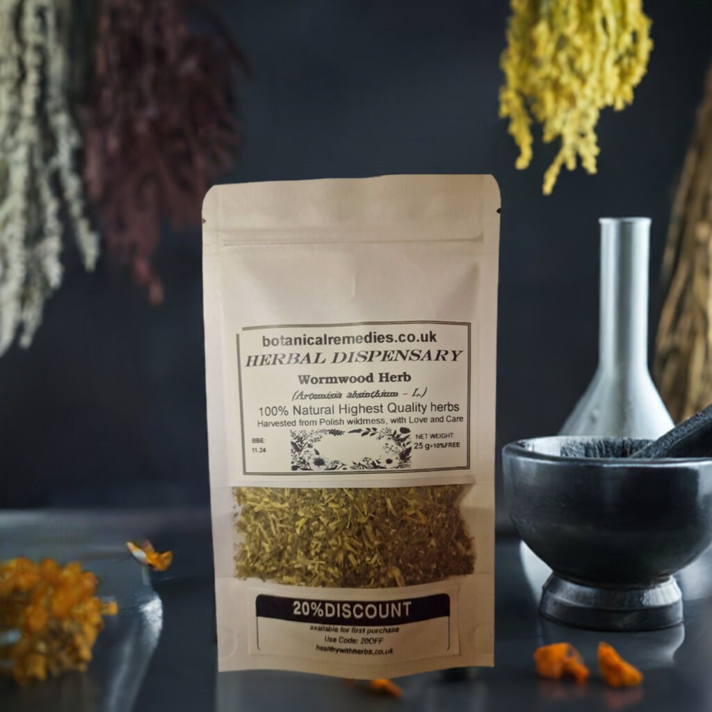 Package with wormwood tea, an herbal remedy