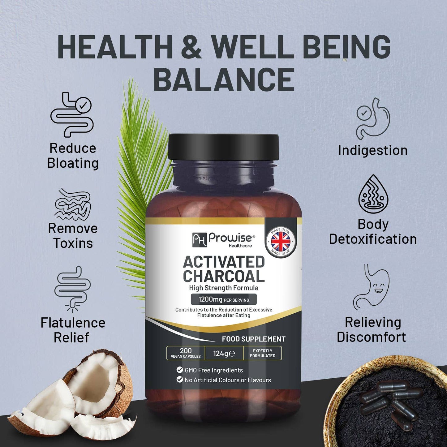 Activated Charcoal Capsules 200 High Strength Vegan Capsules