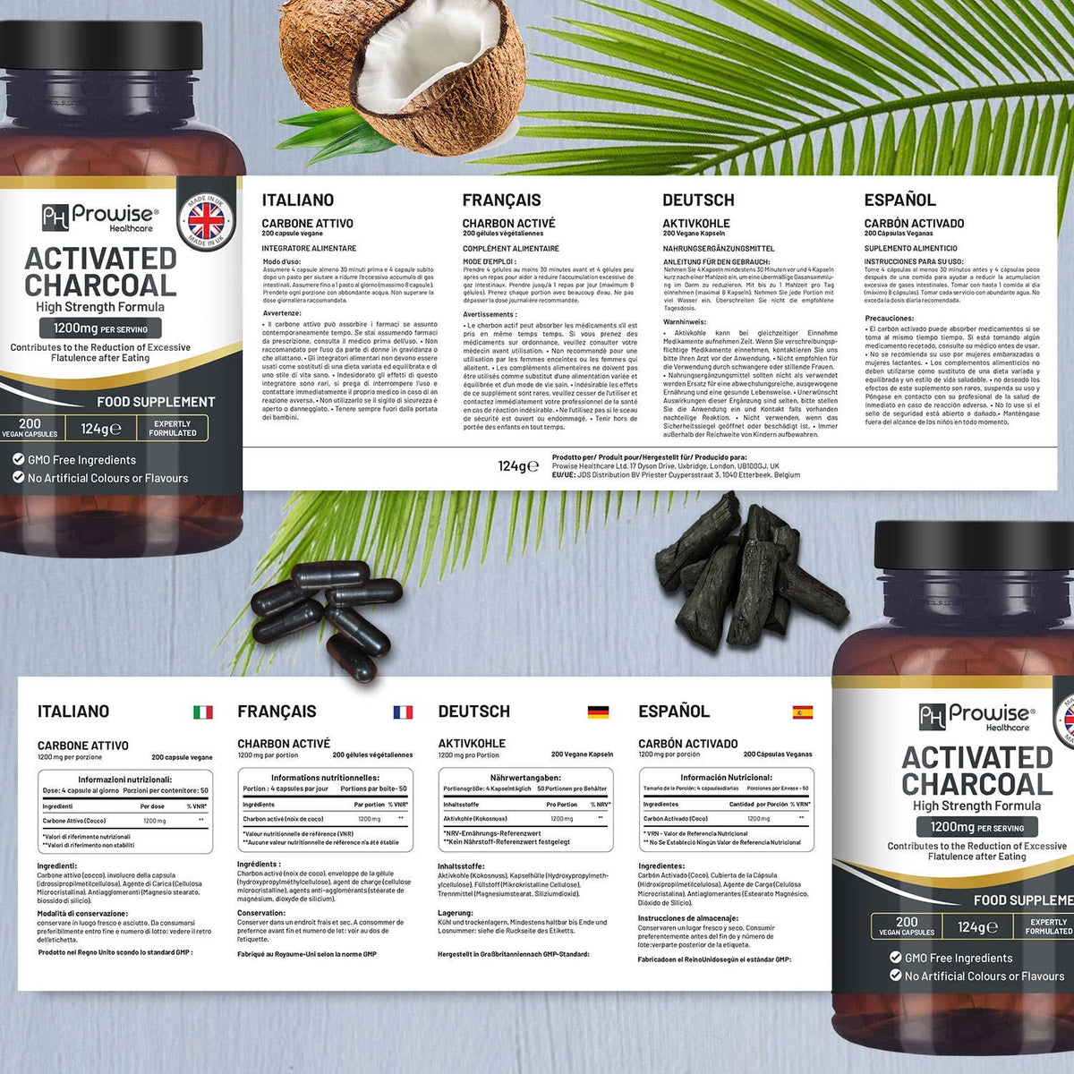 Activated Charcoal Capsules 200 High Strength Vegan Capsules