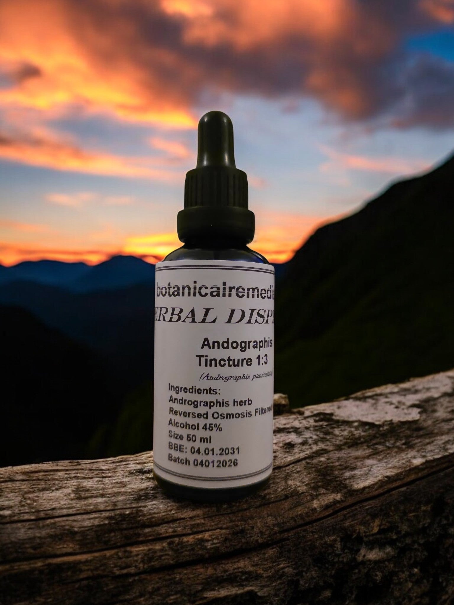 dropper bottle with Andrographis tincture from Botanical Remedies herbal dispensary, an herbal remedy