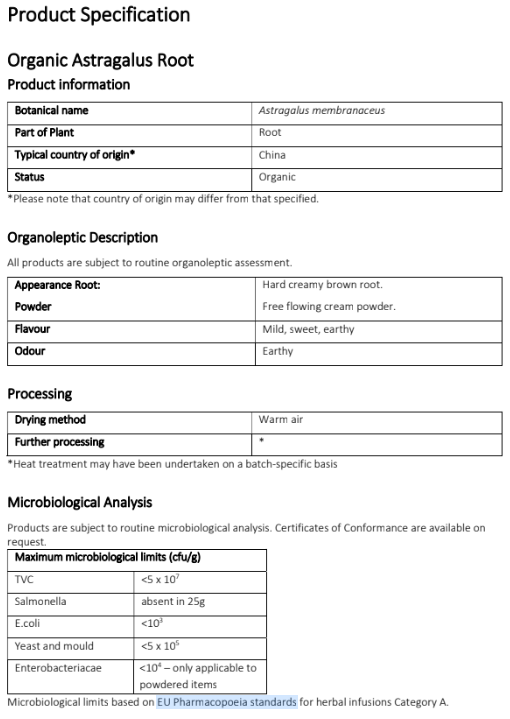 Astragalus-root-organic-product-specification