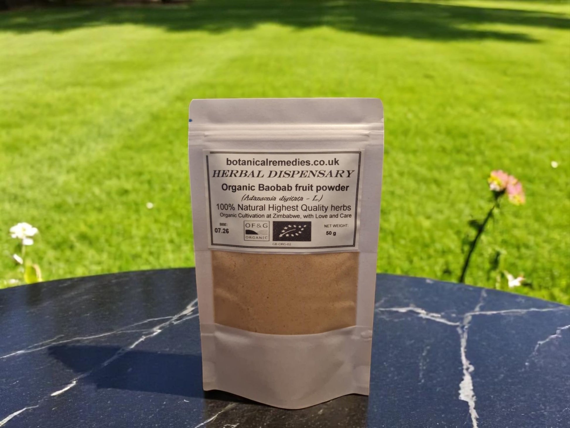package with Baobab fruit powder organic, an herbal superfood