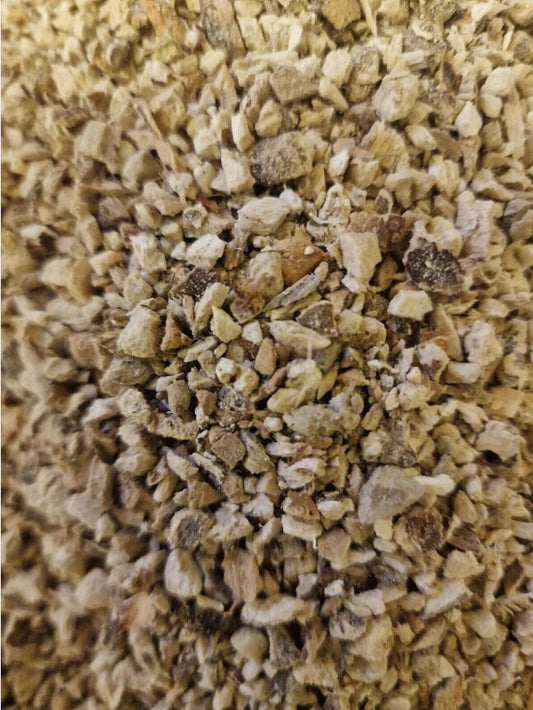 close up of dried and cut, Chicory root from Botanical Remedies