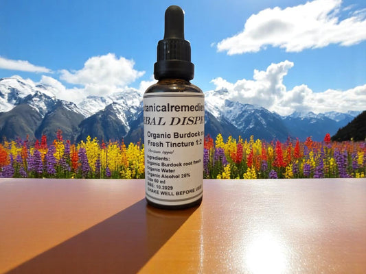 Bottle with Organic Burdock root Tincture, an herbal remedy